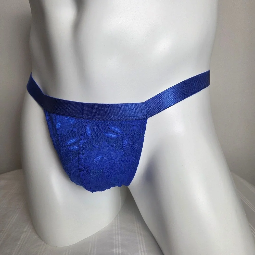 Cosabella Italian Never Say Never Mens G-String Royal Blue Floral Lace Thong